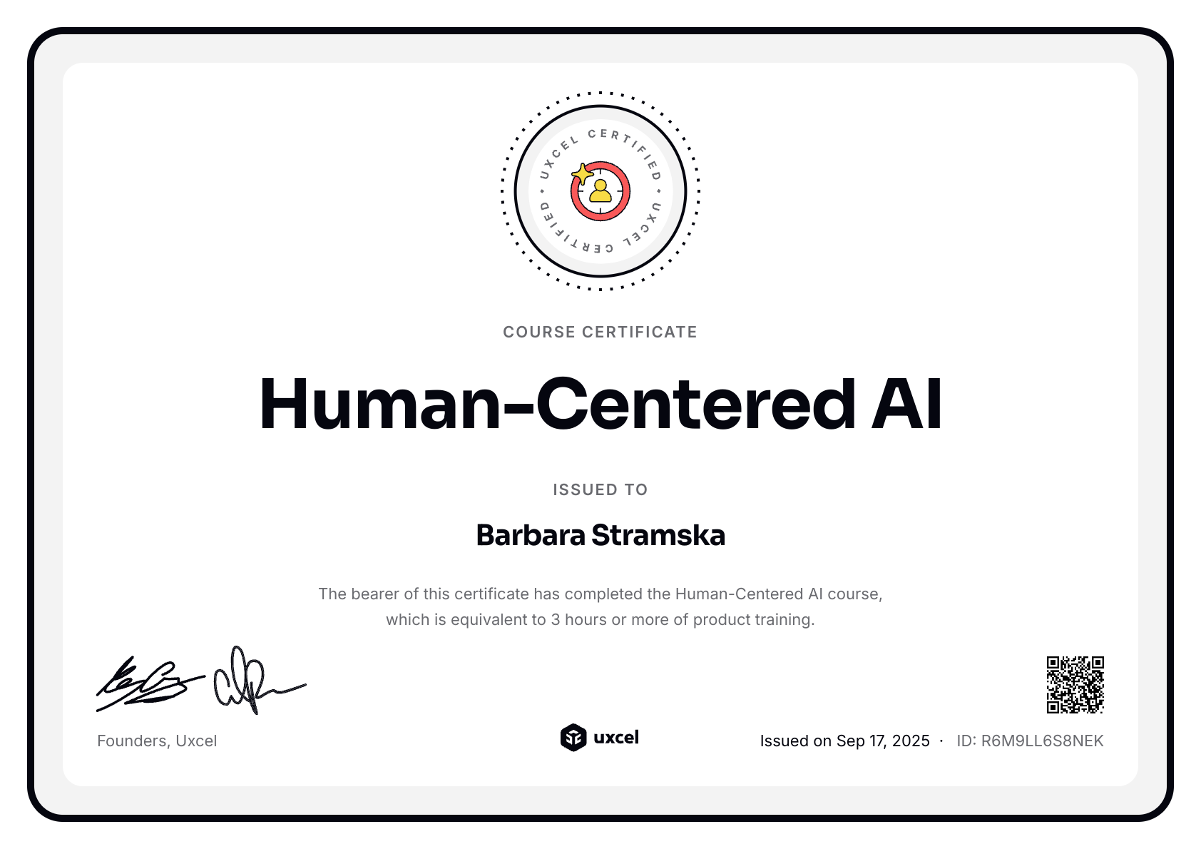 Barbara Stramska's certificate